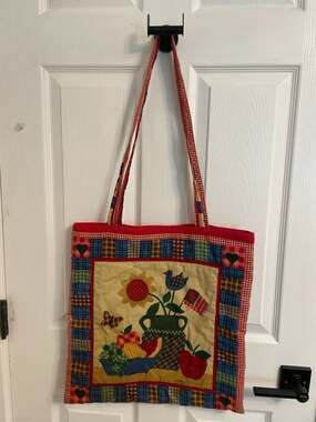 Vintage Americana Folk Art Quilted Patchwork Tote Bag